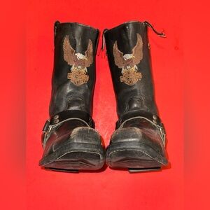 Harley Davidson Black Leather Square Toe Eagle Boot Men’s 8.5 Engineer USA READ